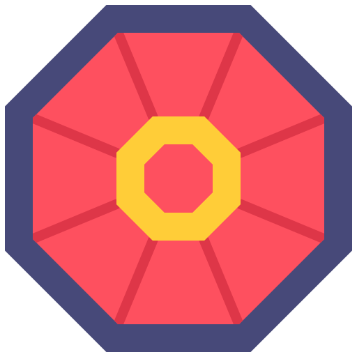 Icono plano de una forma geométrica octogonal roja con centro amarillo, representando un diseño tradicional chino.