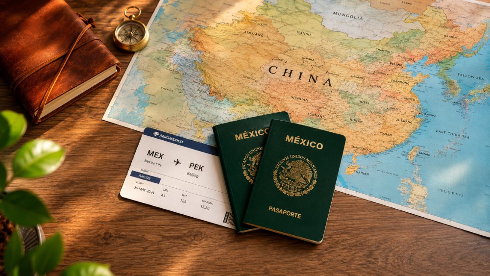 mapa china y pasaporte mexicano